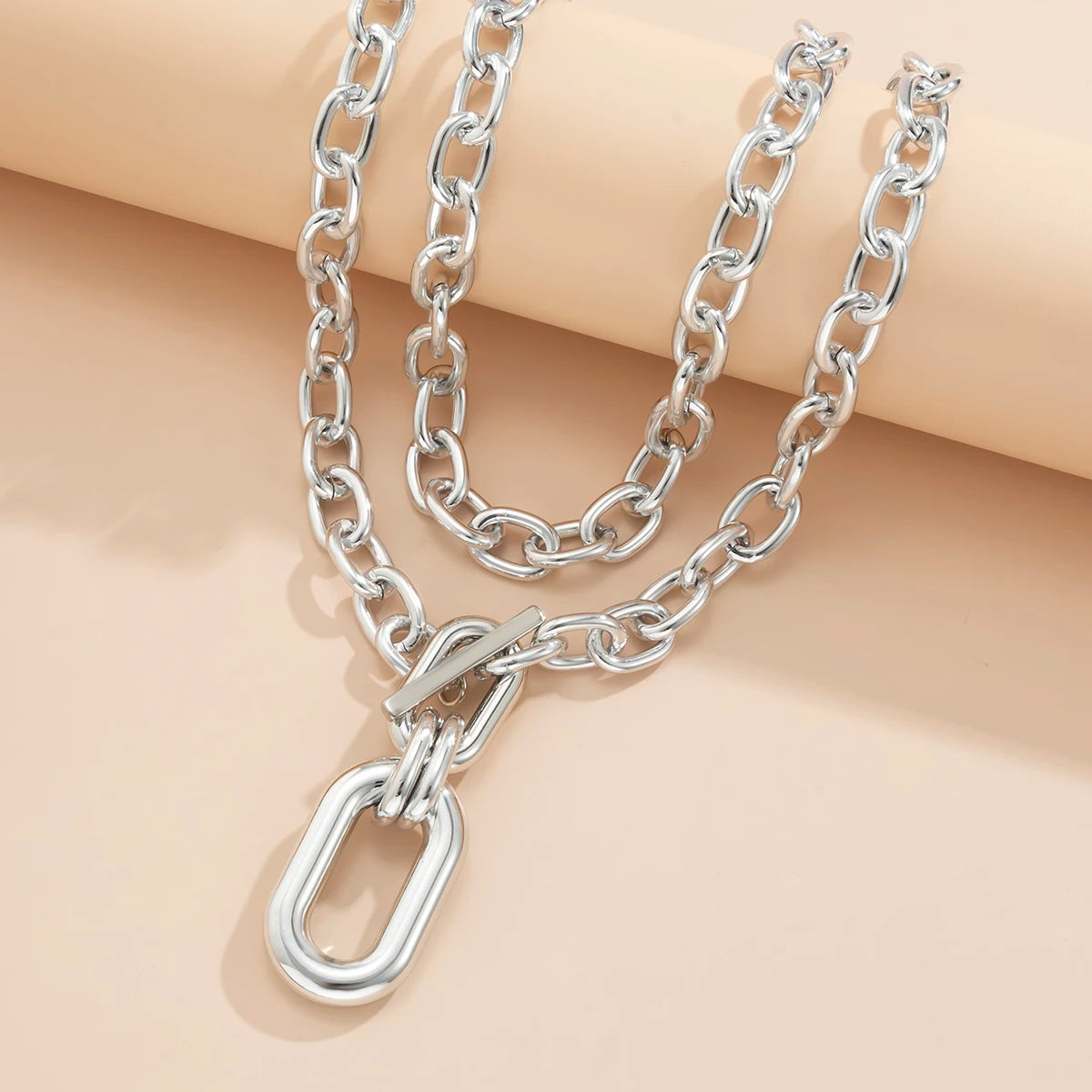 Hiphop Layered Chain with Big Pendant Necklace for Women Fashion Thick Chain Necklace on the Neck Jewelry - Uknowucme
