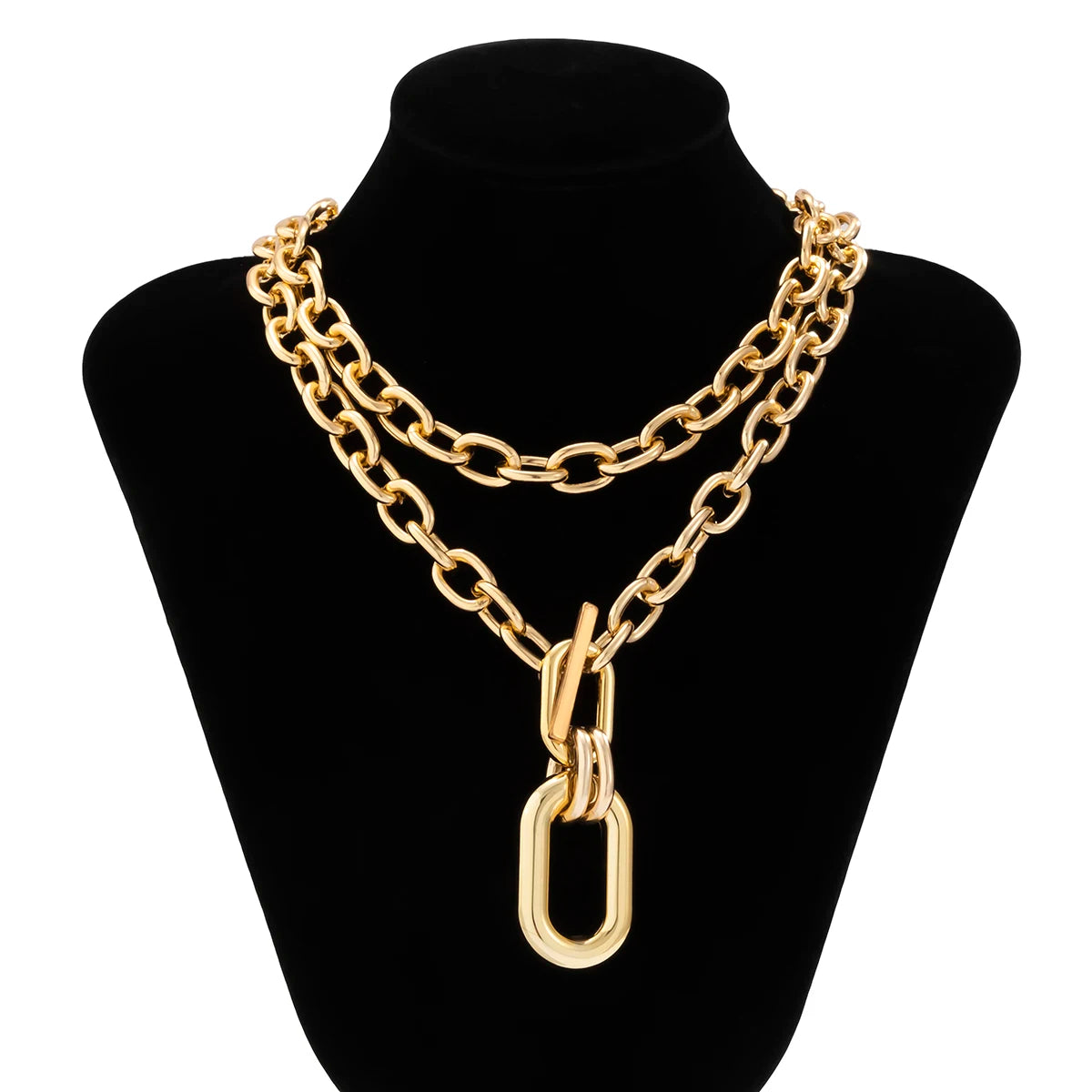 Hiphop Layered Chain with Big Pendant Necklace for Women Fashion Thick Chain Necklace on the Neck Jewelry - Uknowucme