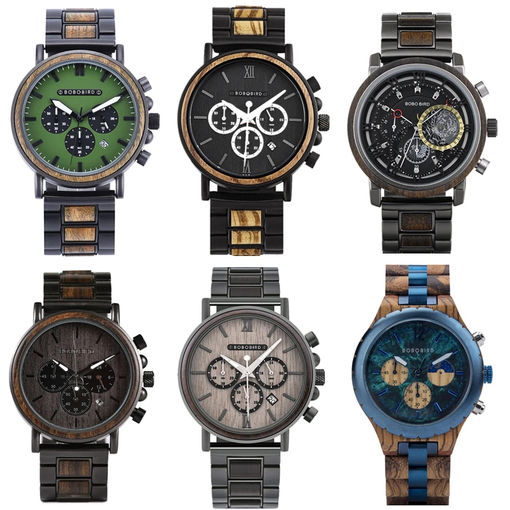 BOBO BIRD Wooden Watch Men Military Quartz Watches New Top Luxury Fashion Chronograph Timepieces Great Gift Box OEM часы мужские - Uknowucme