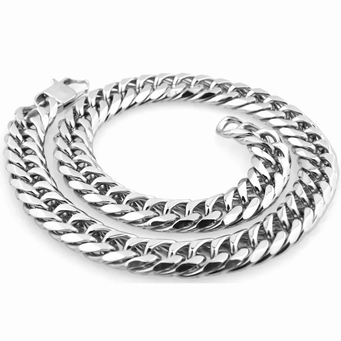 Miami Cuban Chains For Men Hip Hop Jewelry Wholesale Silver Color Thick Stainless Steel Big Chunky Necklace 13MM/16mm/19mm/21mm - Uknowucme