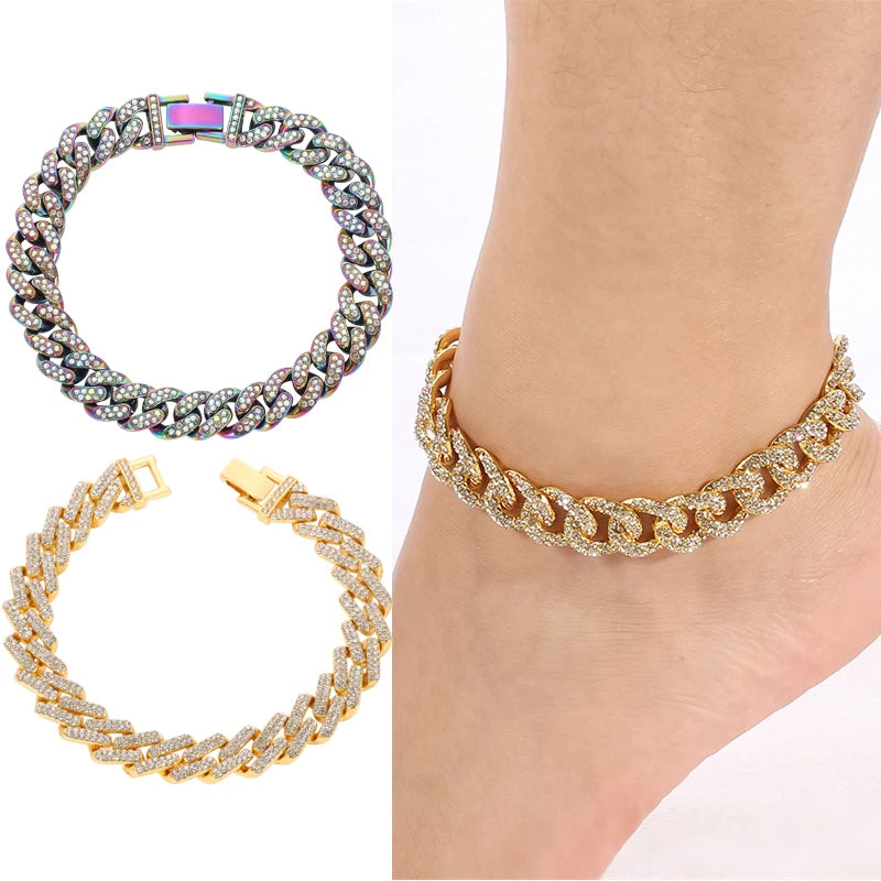 Hip Hop Miami Curb Ankle Bracelet Jewelry 2021 Bijouterie Goth Cuban Chain Bling Rapper Rock Jewelry Foot Anklet - Uknowucme