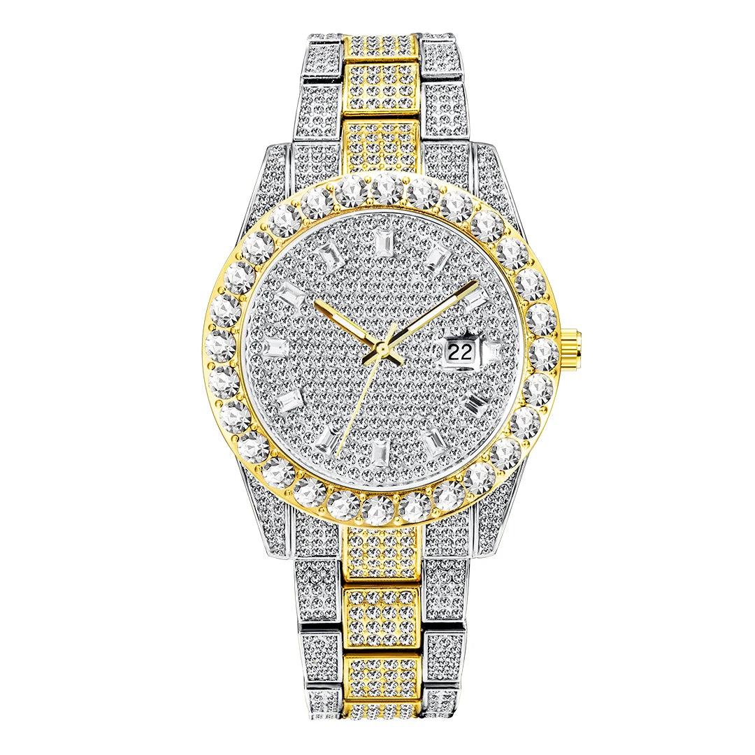 MISSFOX Brand Men Watch Luxury Ice Out Full Big Diamond Silver Bracelet Watch Fashion Dial Quartz Wristwatch Steel Dropshipping - Uknowucme