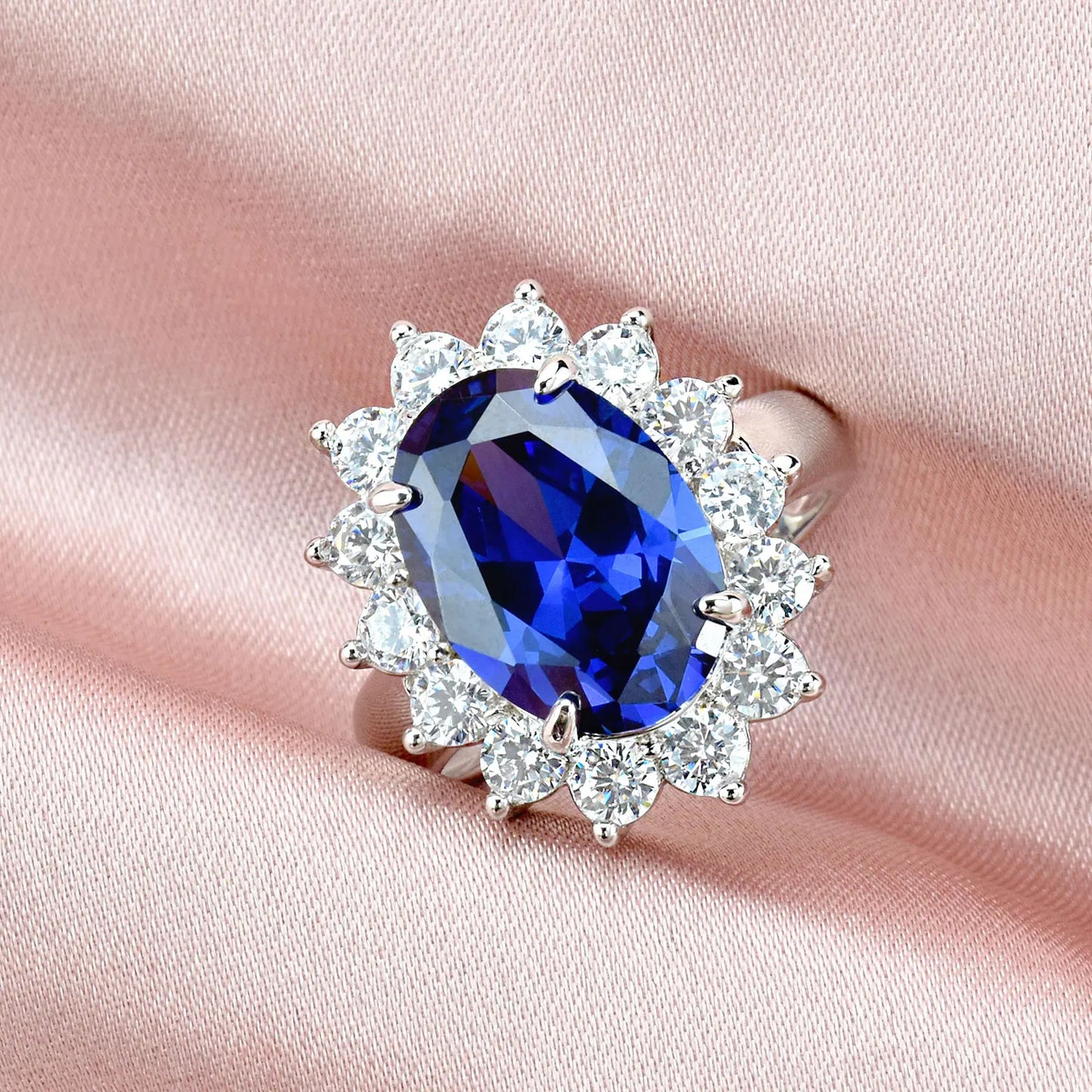 Newshe Vintage Solid 925 Sterling Silver Oval Blue Tanzanite Engagement Rings for Women Cocktail Party Wedding Luxury Jewelry - Uknowucme