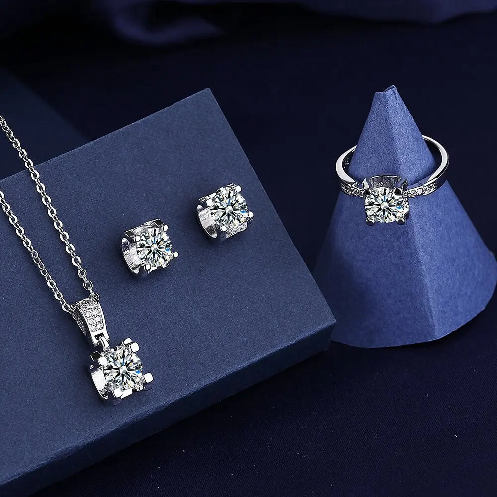 Ox Head Moissanite Diamond Jewelry set 925 Sterling Silver Party Wedding Rings Earrings Necklace For Women Bridal Sets Gift - Uknowucme