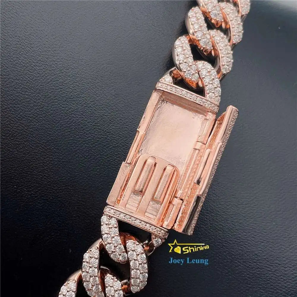 New Arrival Fine Jewelry 15mm Width Hip Hop Iced Out S925 Gold Plated Custom Vvs Moissanite Cuban Link - Uknowucme