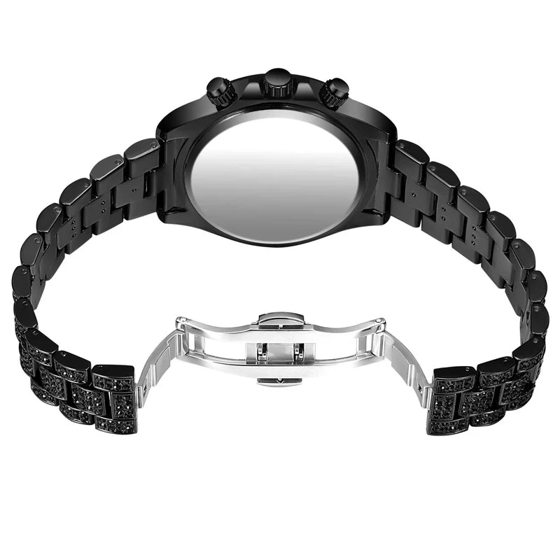 PINTIME Watches for Men Colour Diamond Ice Out Chronograph Bling Hip Hop Quartz Wristwatch Stainless Steel Buckle Waterproof 30M - Uknowucme