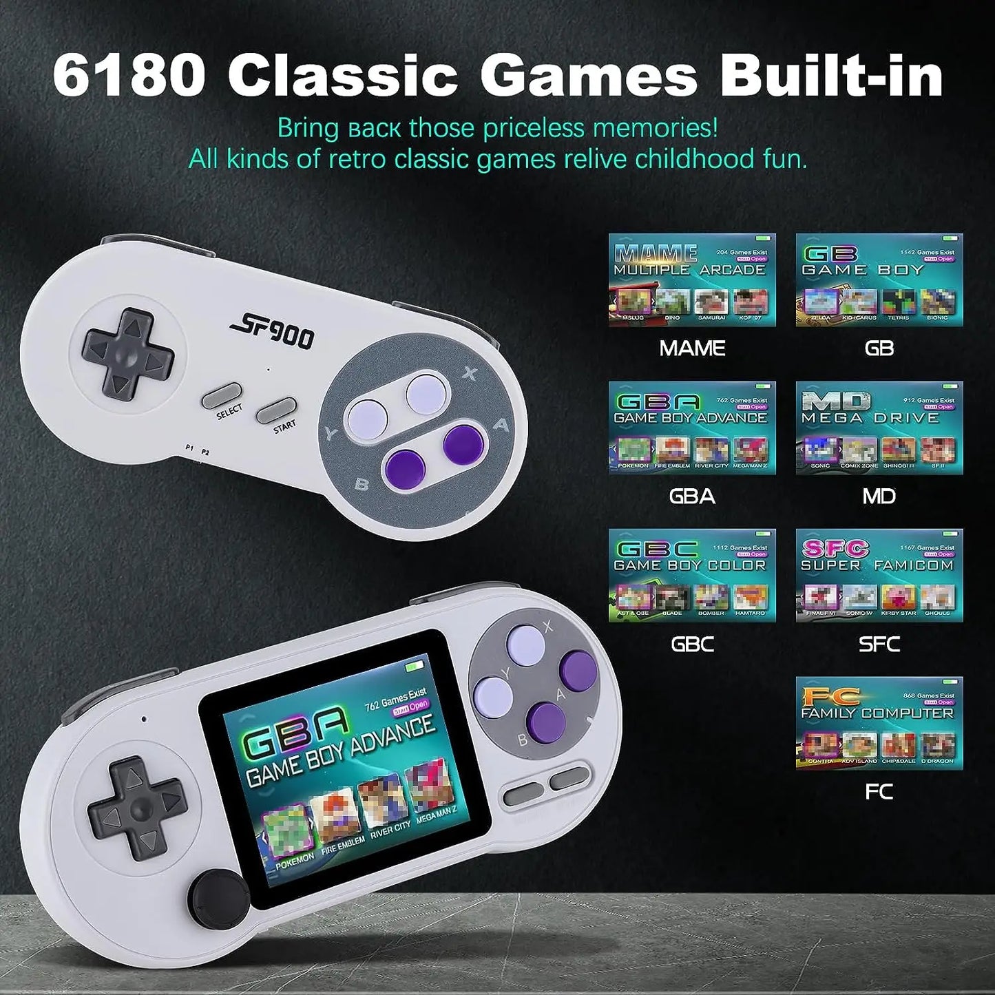 Mini Pocket Handheld Game Player SF2000 Video Game Portatil 6000+ Games 3.0 Inch Consolas De Videojuegos for SNES/GBA/MAME - Uknowucme