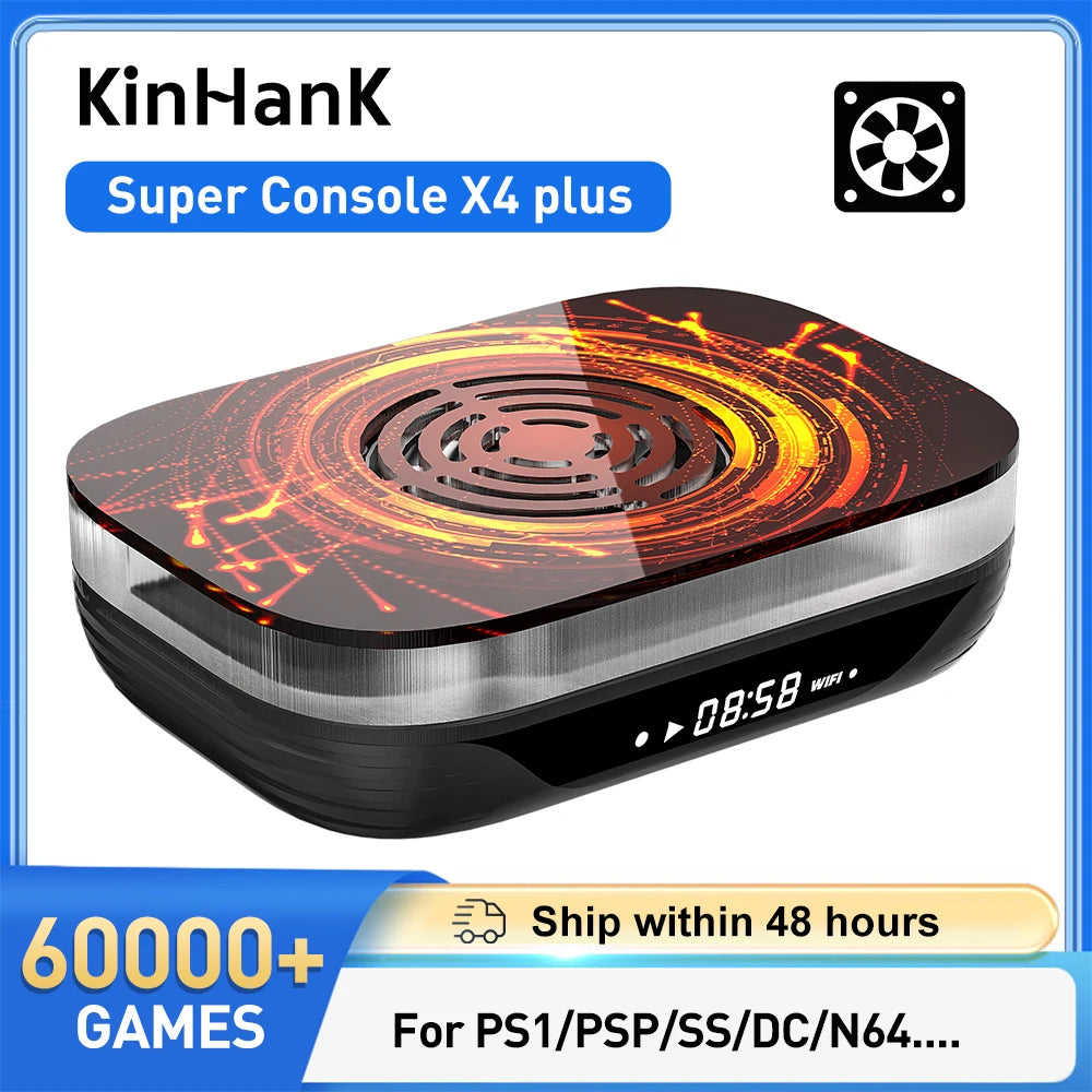 KINHANK Super Console X4 Plus Retro Game Console 60000 Games Emulators for PS1/PSP/SS/DC/N64 HD Output Video Game Console - Uknowucme
