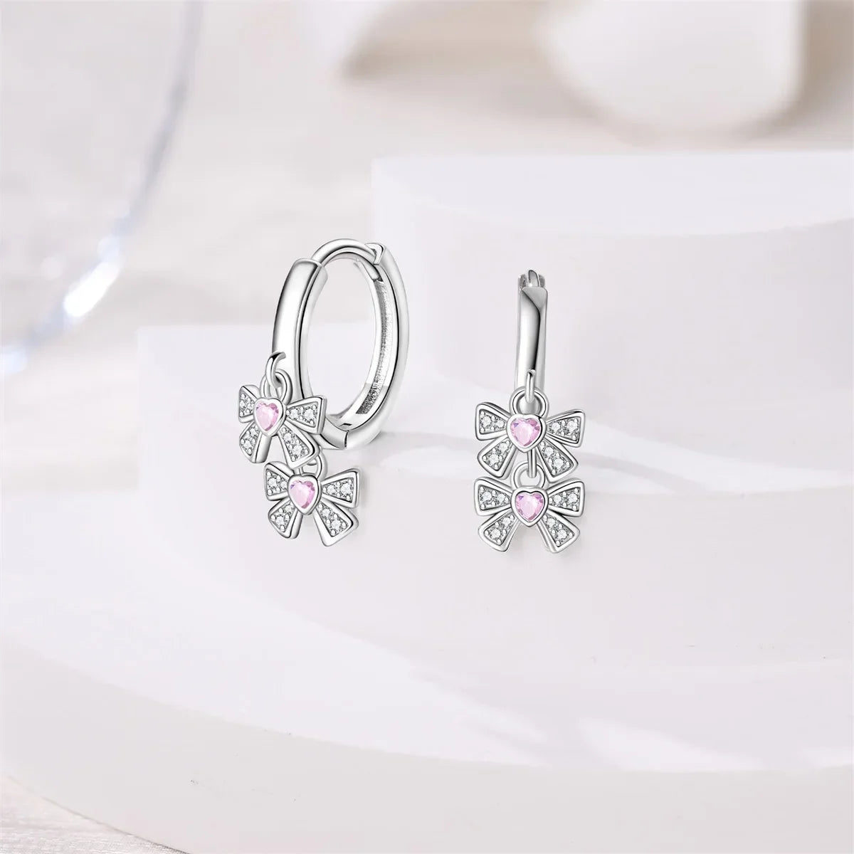Hoops Earrings Women Two Butterflies Pink Zircon 925 Sterling Silver Earrings Fit Jewelry Fine Gift Anniversary Party - Uknowucme
