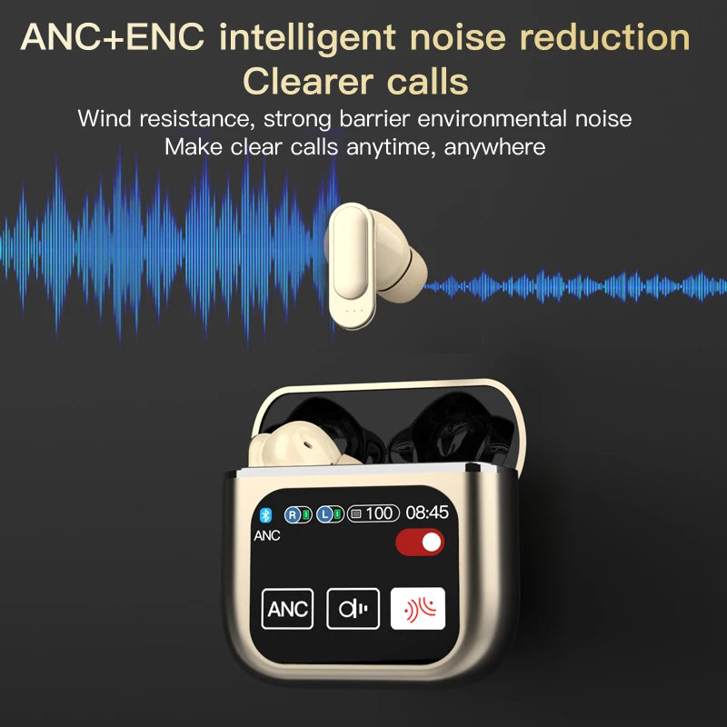 New LED Touchscreen Wireless Bluetooth Headphone TWS Earphones Visible Active Noise Cancellation Sport Earphone Color Screen - Uknowucme