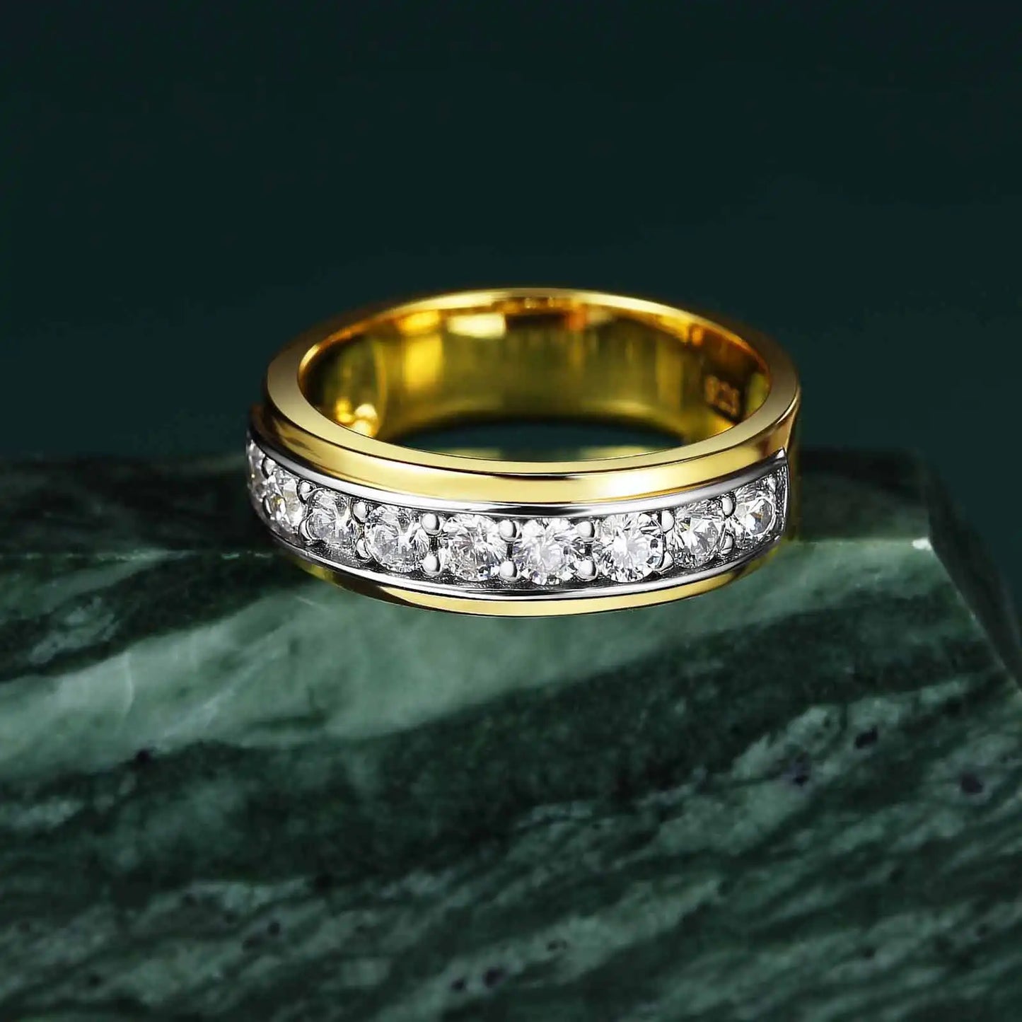 Newshe Yellow White Gold Wedding Ring for Men 925 Sterling Silver Brilliant Round AAAAA Cubic Zircon Fine Jewelry - Uknowucme
