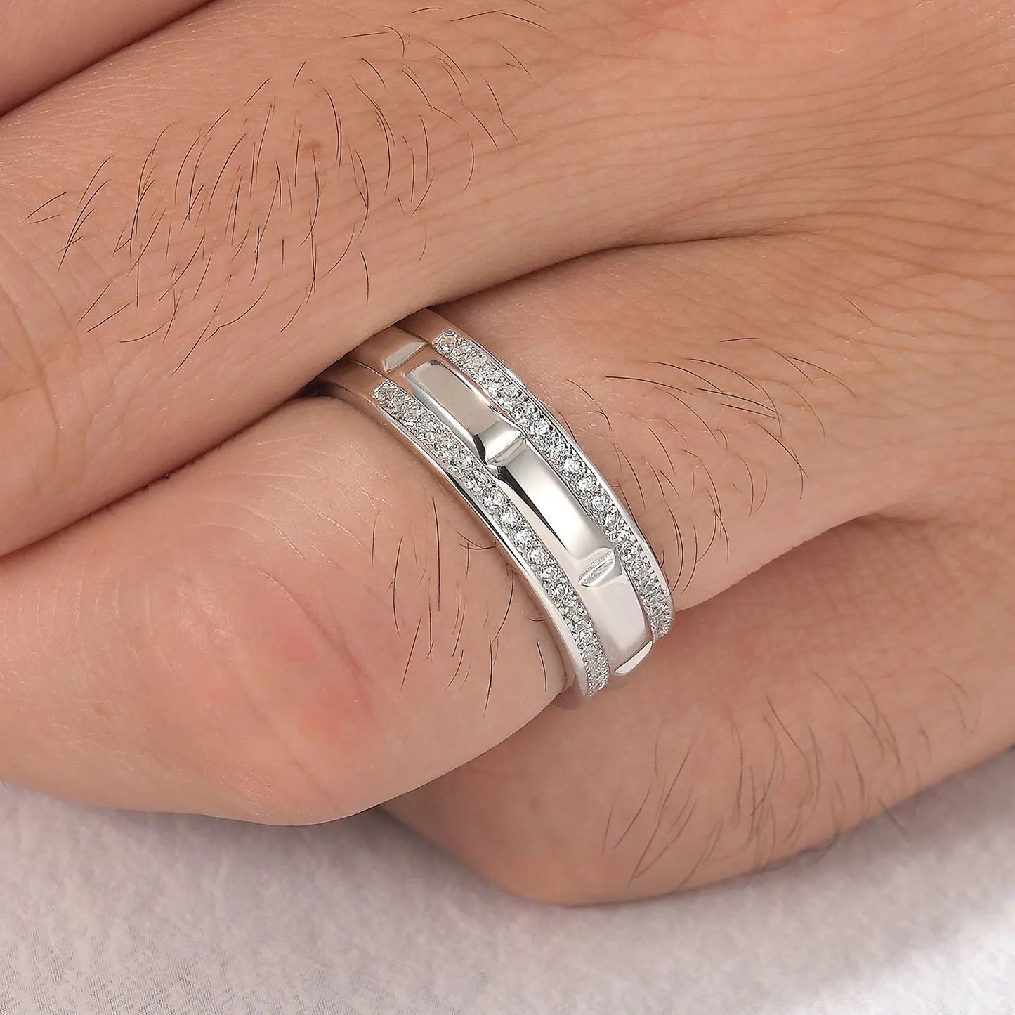 Newshe Solid 925 Sterling Silver Wedding Rings for Men Half Eternity Male Ring Brilliant Round White Cubic Zircons Fine Jewelry - Uknowucme