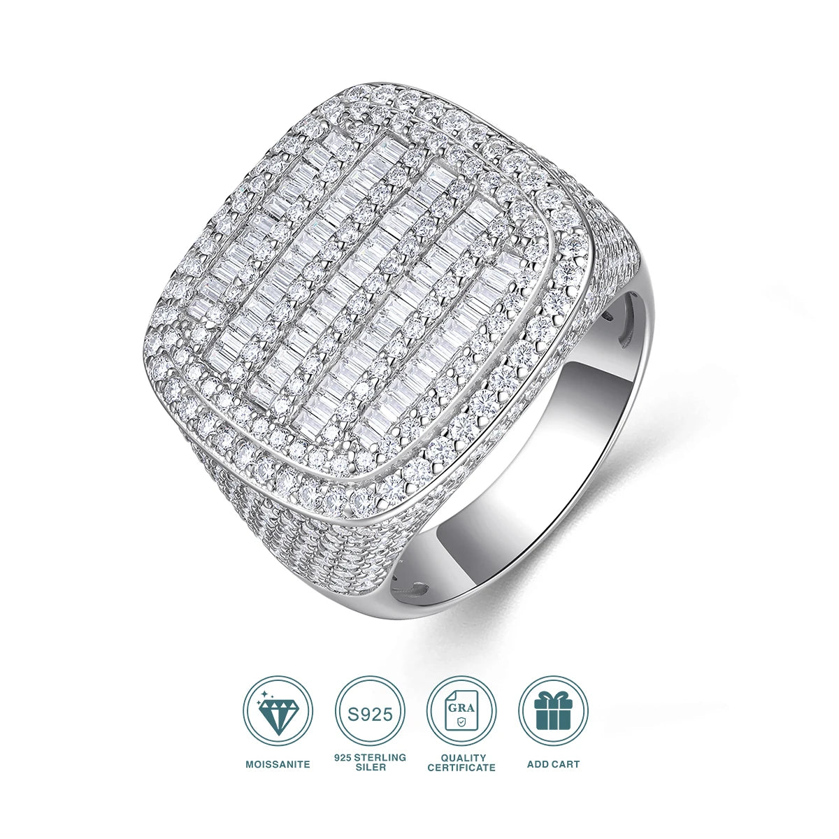 JIUZUAN Moissanite Ring 925 sterling silver 18K gold plated Elegant pave design Suitable for men GRA certificate included. - Uknowucme