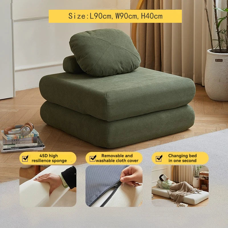 Fabric single sofa, sweet potato sofa bed, small-sized living room folding dual-use tatami, tofu block lazy sofa - Uknowucme