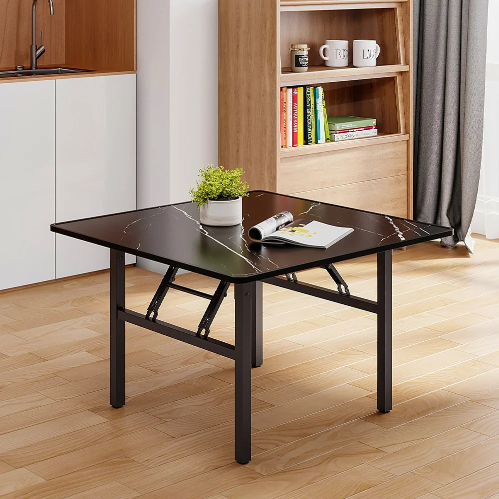 Square Marble Effect 80cm Folding Coffee Table Camping Dining Table Office Center Kitchen Furniture - Uknowucme