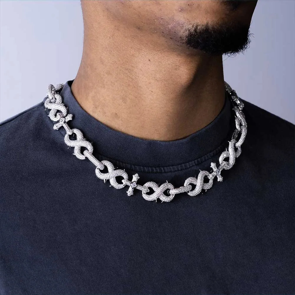 925 Sterling Silver VVS Diamond Miami Cuban Link Chain Pass Test Certified Moissanite Hip Hop Cross Link Infinity Necklace - Uknowucme