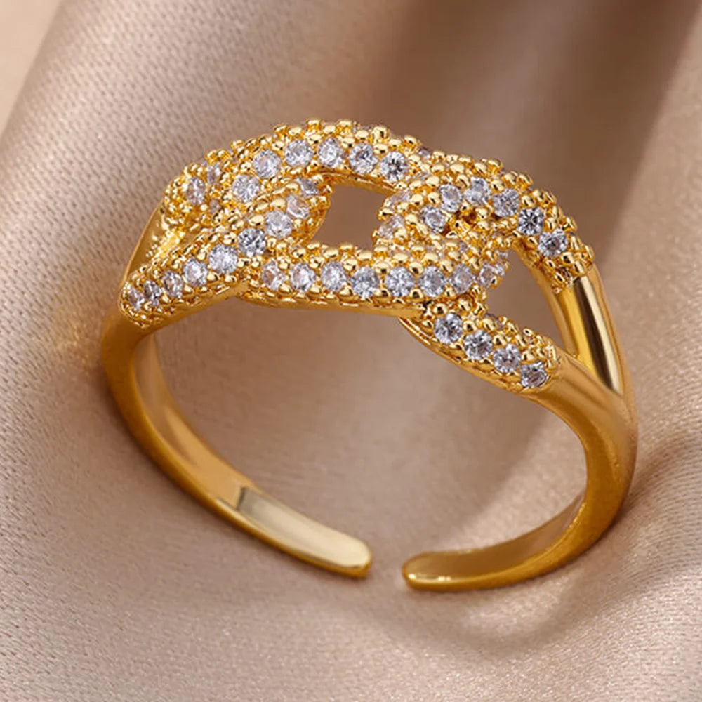 Broken Zircon Crystal Rings for Women Jewelry Accessories Body Finger Decoration Aesthetic Adjustable Couple Ring Best Gift - Uknowucme