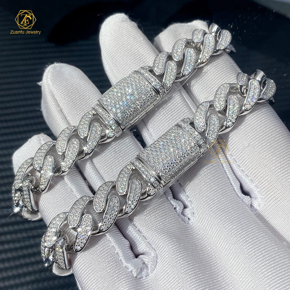 925 Sterling Silver Miami Cuban Moissanite Link Chain Hip Hop Shinning Jewelry Moissanite 8mm 10mm 12mm Cuban Link Bracelet - Uknowucme