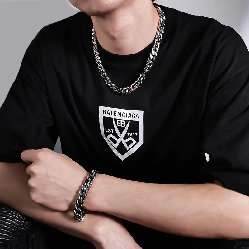 HNSP 8MM-14MM Stainless Steel Chain Cuban Necklace For Men Punk Thick Long Neck Male Jewelry Silver Color - Uknowucme