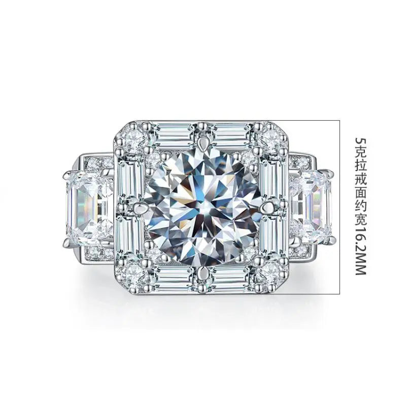 HOYON Moissanite Ring Luxury T Square 18K White Gold Colored Diamond Style Ring Full of 5 Carat Aggressive Men's Ring Party - Uknowucme