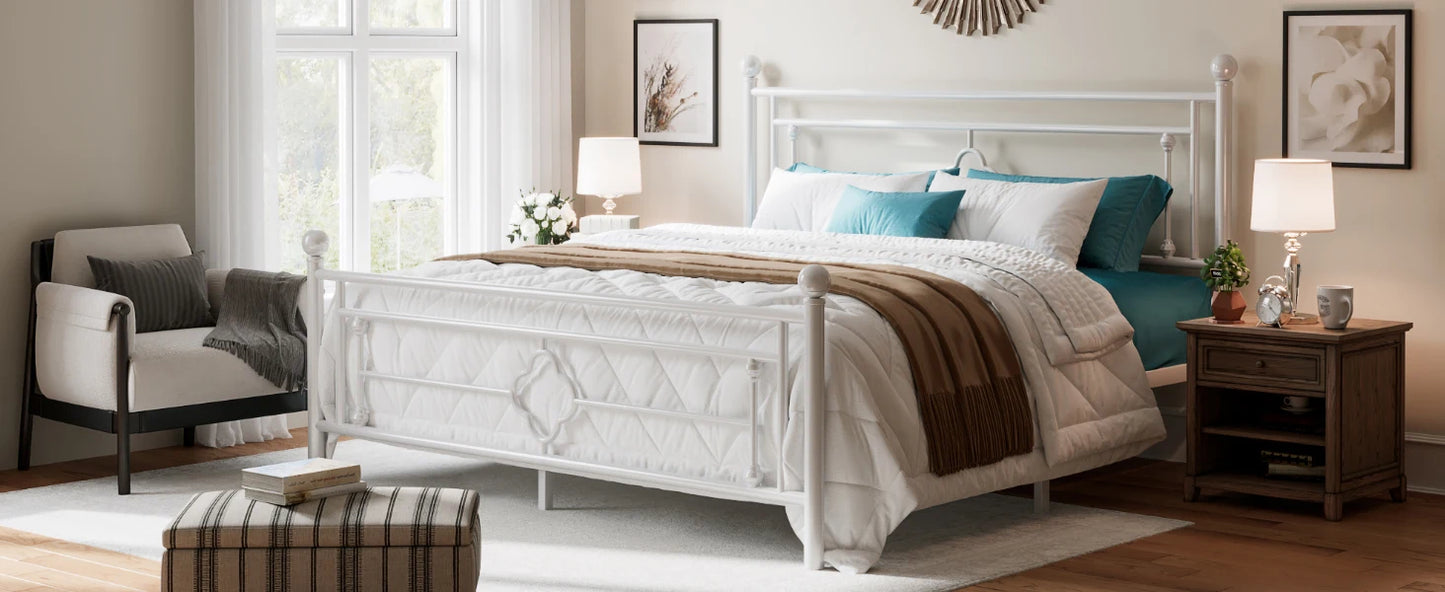 HOOMIC 14 Inch Metal Platform Bed Frame, Vintage Victorian Style, Wrought Iron Headboard and Footboard - Uknowucme