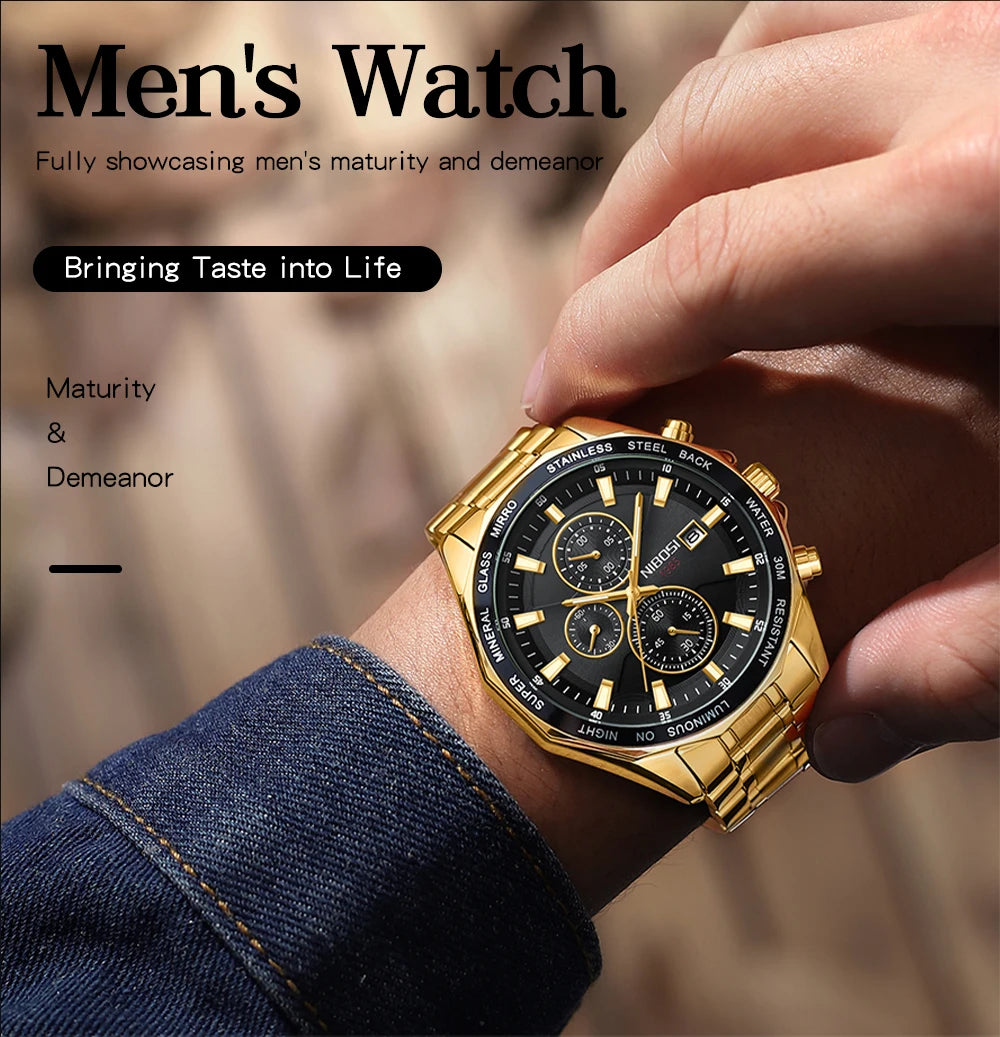 NIBOSI Fashion Big Watch Stainless Steel Top Brand Luxury Sport Chronograph Quartz Watches For Men Wristwatch Relogios Masculino - Uknowucme