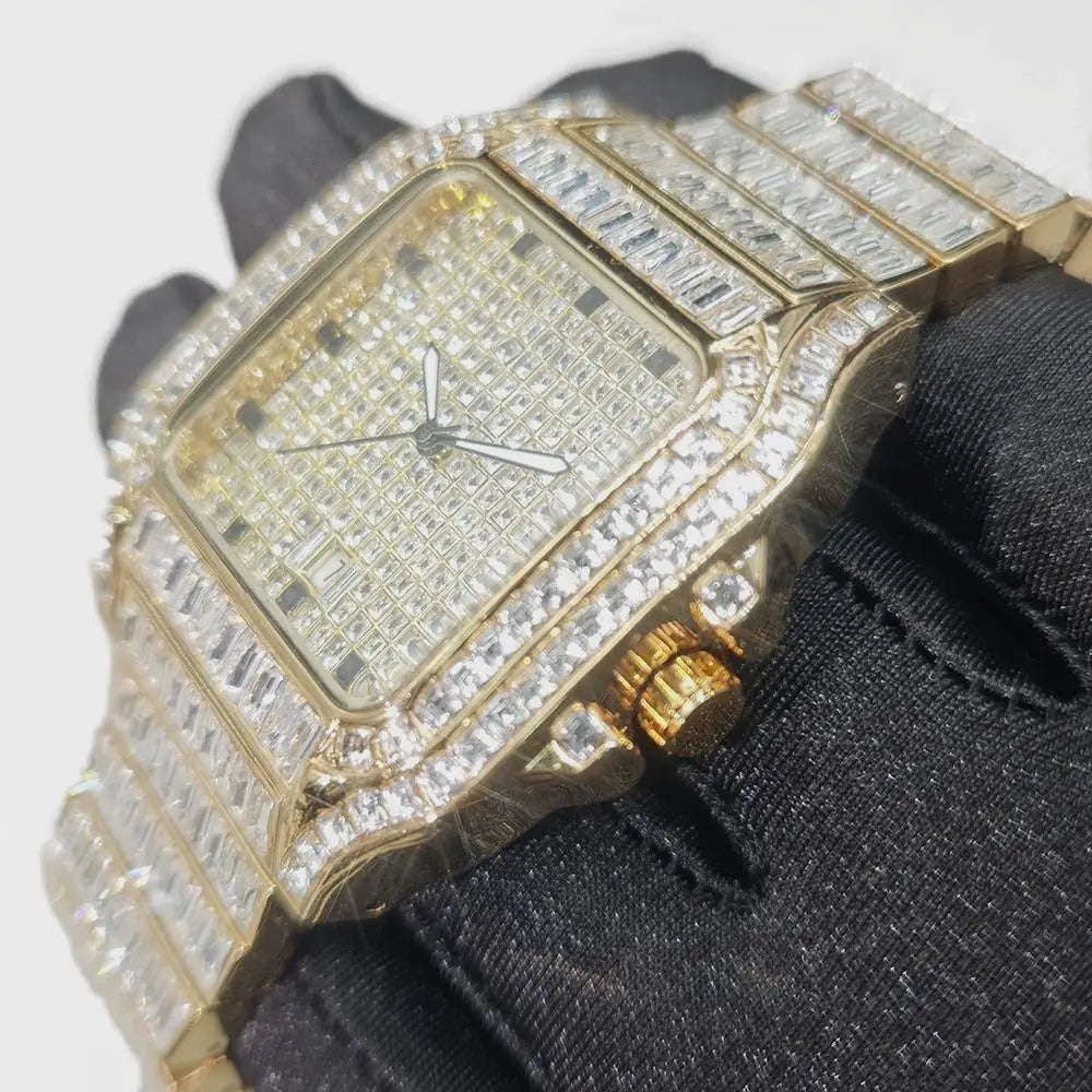 Hot Luxury Square Diamond Watch for Men Hip Hop Style Bling Bling Iced Out Wristwatch Fashion Stainless Steel Waterproof Clock - Uknowucme