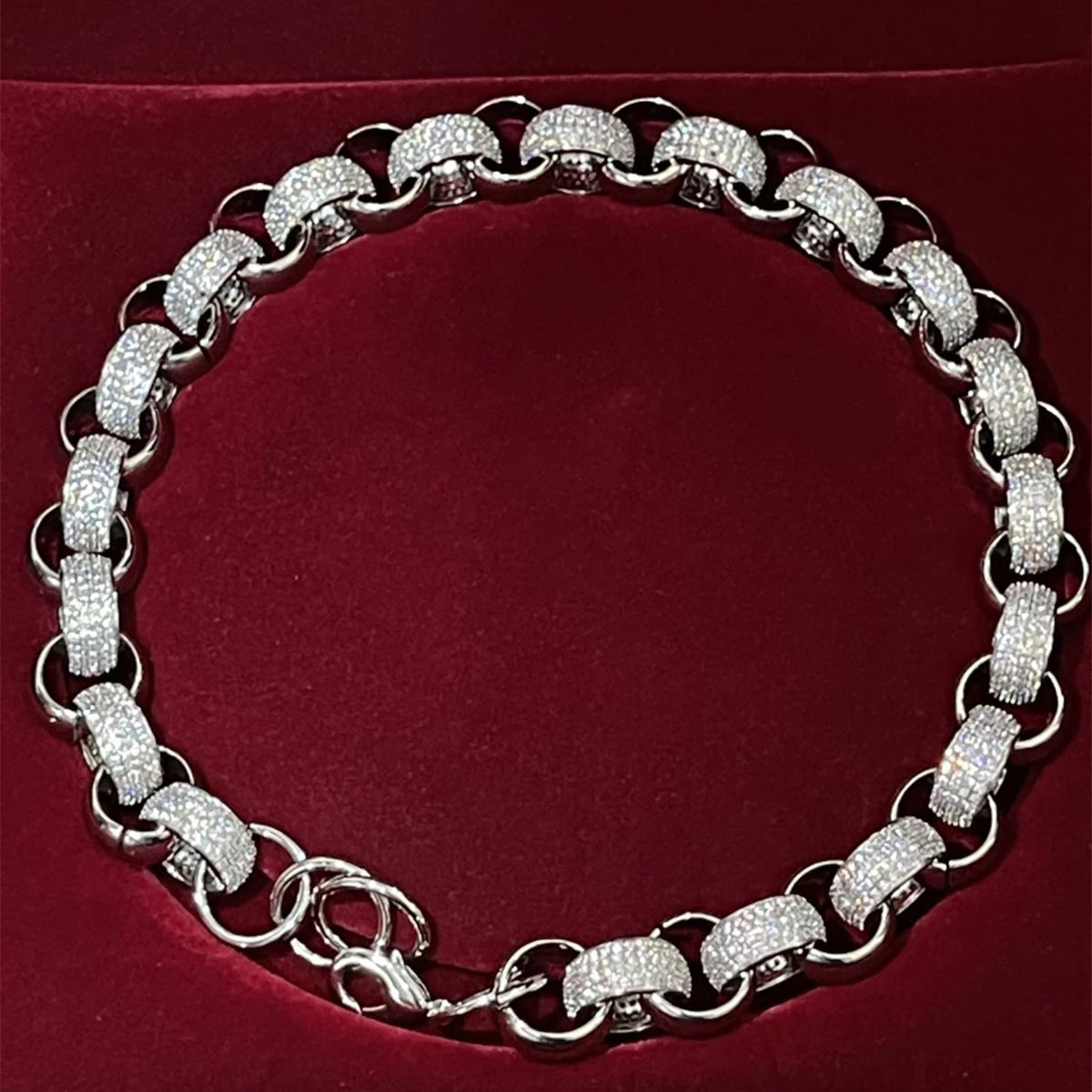 Aokaishen Circle Cuban Link Bracelet Men Copper Chain Iced Out Cubic Zirconia Rapper Rock Hip Hop Jewelry - Uknowucme