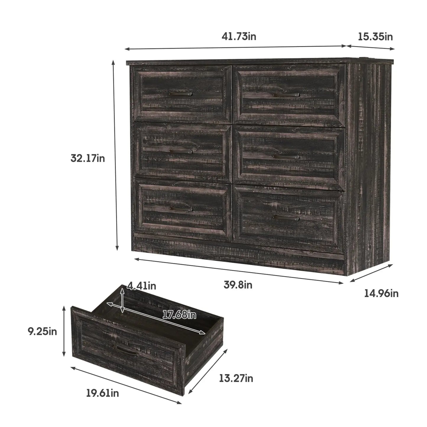 Vabches 6 Drawer Dresser for Bedroom Wood Chest of Drawers with Power Strip Tall Dresser Organizer with Metal Handle for Hallway - Uknowucme