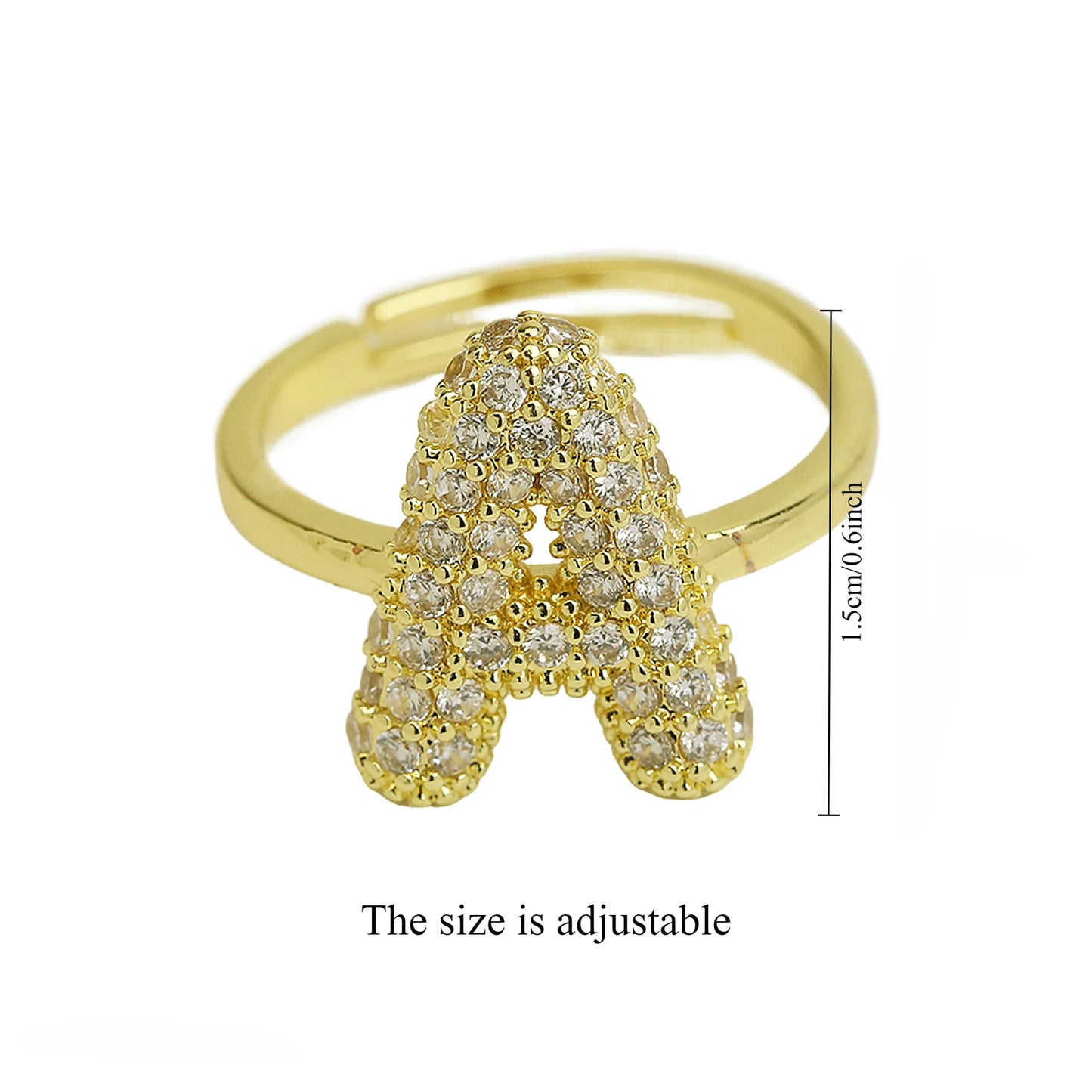 Bubble Cute 26 Letters Ring for Women Balloon Gold Plated Zircon A-Z Letters Open Adjustable Ring Aesthetic Wedding Jewelry Gift - Uknowucme