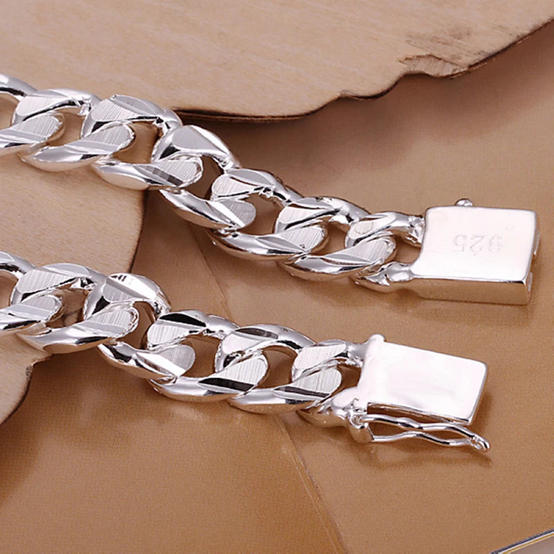 925 Silver 10MM Cuban Chain Bracelet for Women Men 8inch Silver Cuban Link Chain Wristband Classic Rock Heavy Male Jewelry Gift - Uknowucme