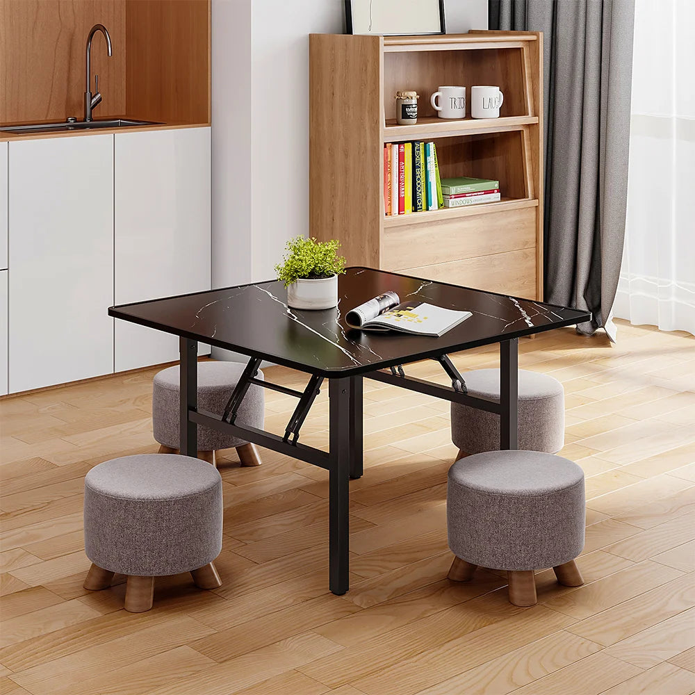 Square Marble Effect 80cm Folding Coffee Table Camping Dining Table Office Center Kitchen Furniture - Uknowucme