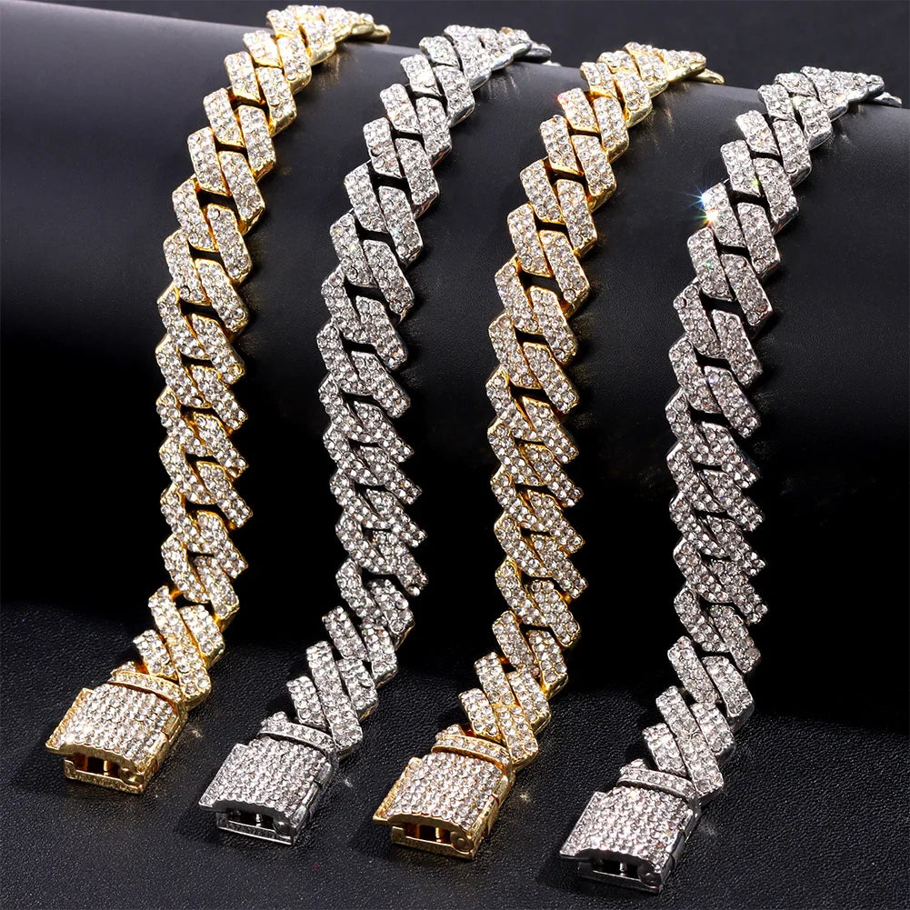 Hip Hop Bling Cuban Link Chain Necklace for Men Women Silver Color Rhinestone Iced Out Punk Jewelry Gift Wholesale Drop Shipping - Uknowucme