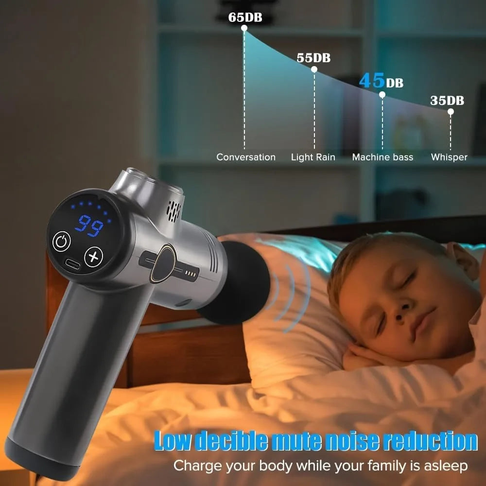 Rechargeable Massage Gun with 99 Adjustable Speeds, 8 Interchangeable Massage Heads, Handheld Massager for Muscle Pain Relief - Uknowucme