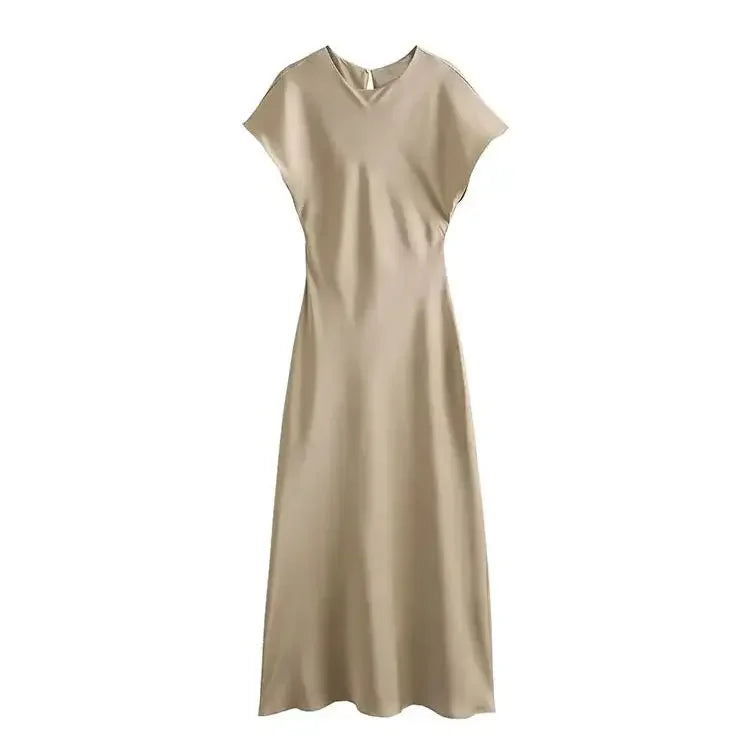TRAF 2024 Midi Satin Dress Woman Long Dresses For Women Chic And Elegant Evening Dresses Female Party Dress - Uknowucme