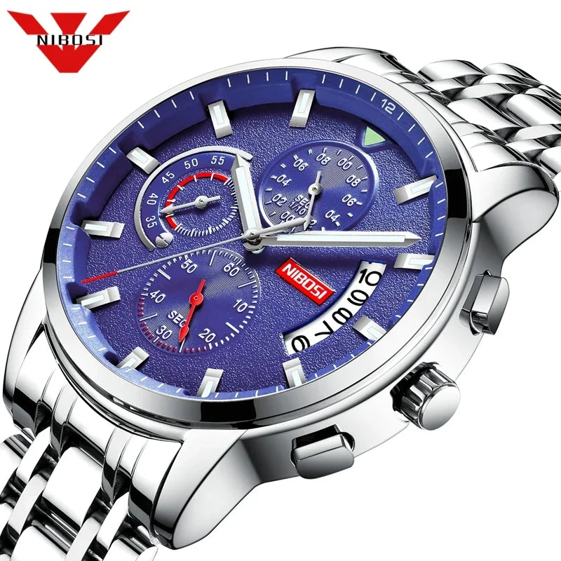 NIBOSI Fashion Big Watch Stainless Steel Top Brand Luxury Sport Chronograph Quartz Watches For Men Wristwatch Relogios Masculino - Uknowucme