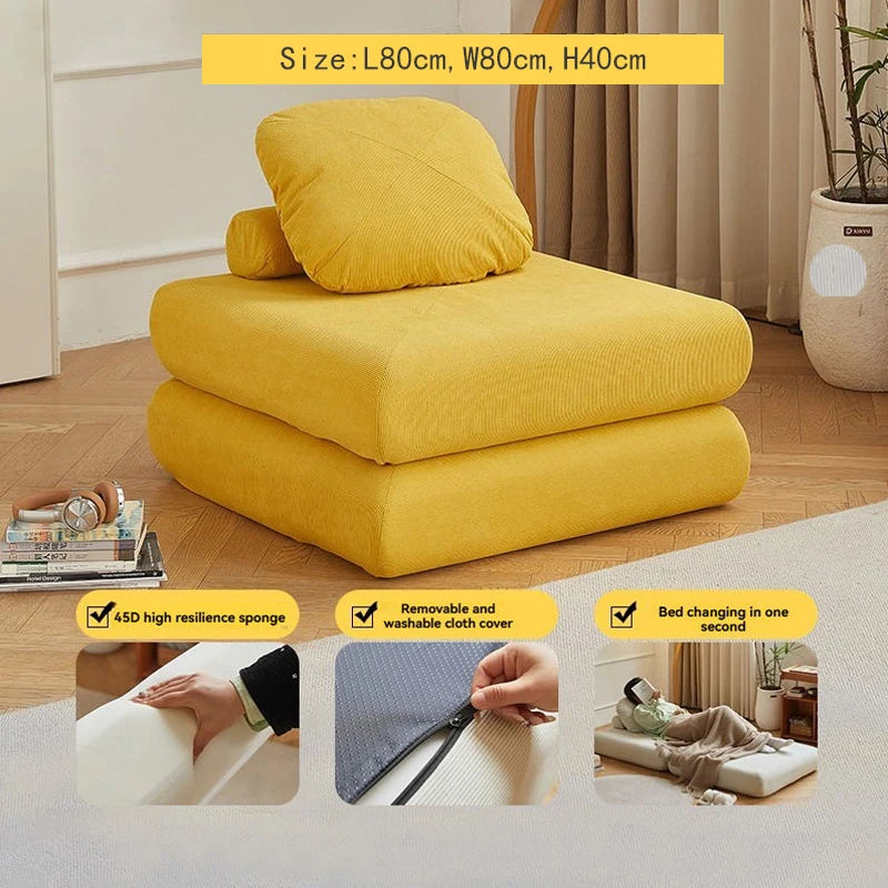 Fabric single sofa, sweet potato sofa bed, small-sized living room folding dual-use tatami, tofu block lazy sofa - Uknowucme