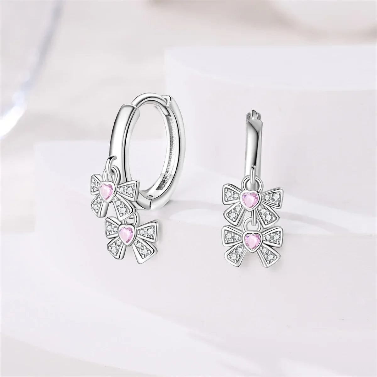Hoops Earrings Women Two Butterflies Pink Zircon 925 Sterling Silver Earrings Fit Jewelry Fine Gift Anniversary Party - Uknowucme