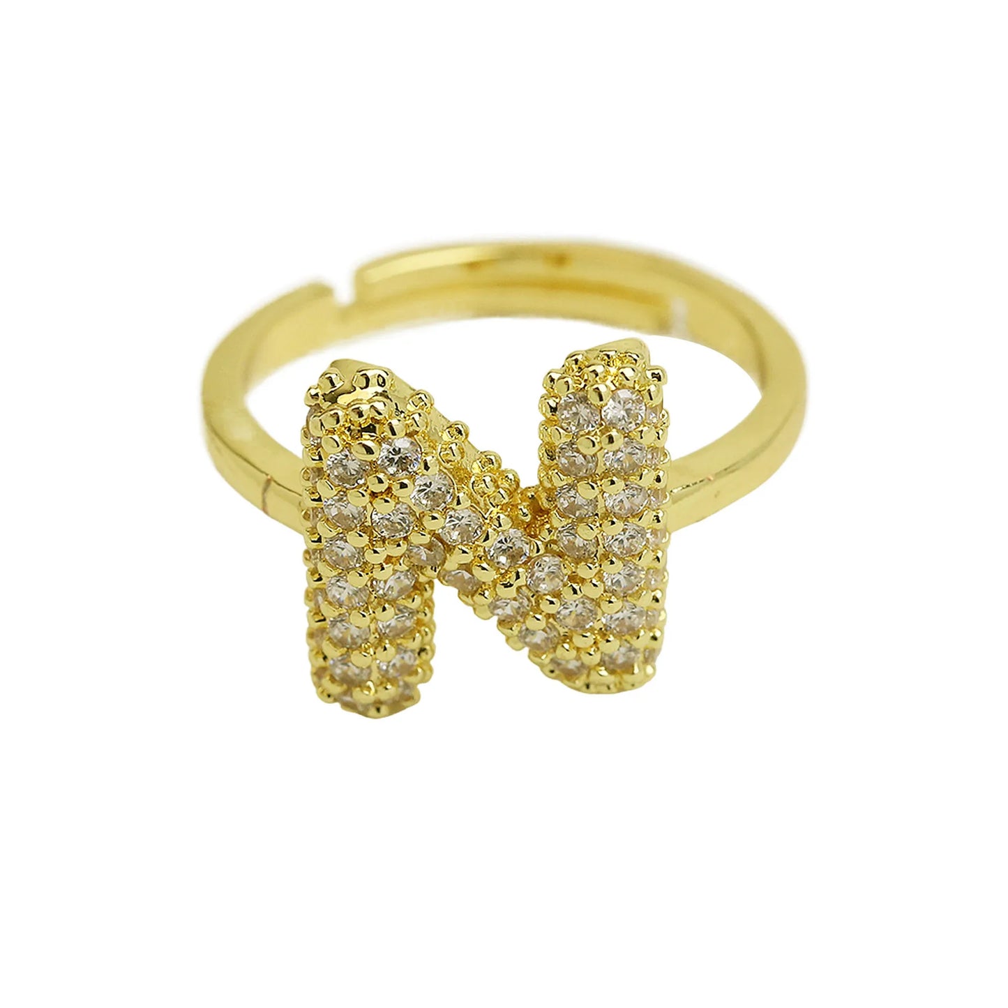 Bubble Cute 26 Letters Ring for Women Balloon Gold Plated Zircon A-Z Letters Open Adjustable Ring Aesthetic Wedding Jewelry Gift - Uknowucme