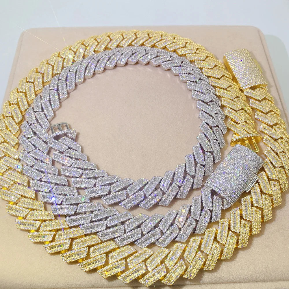 18mm Moissanite Baguette Cuban Link Chain Necklaces Diamonds S925 Silver Choker for Women Men Pass Tester With GRA Free Shipping - Uknowucme