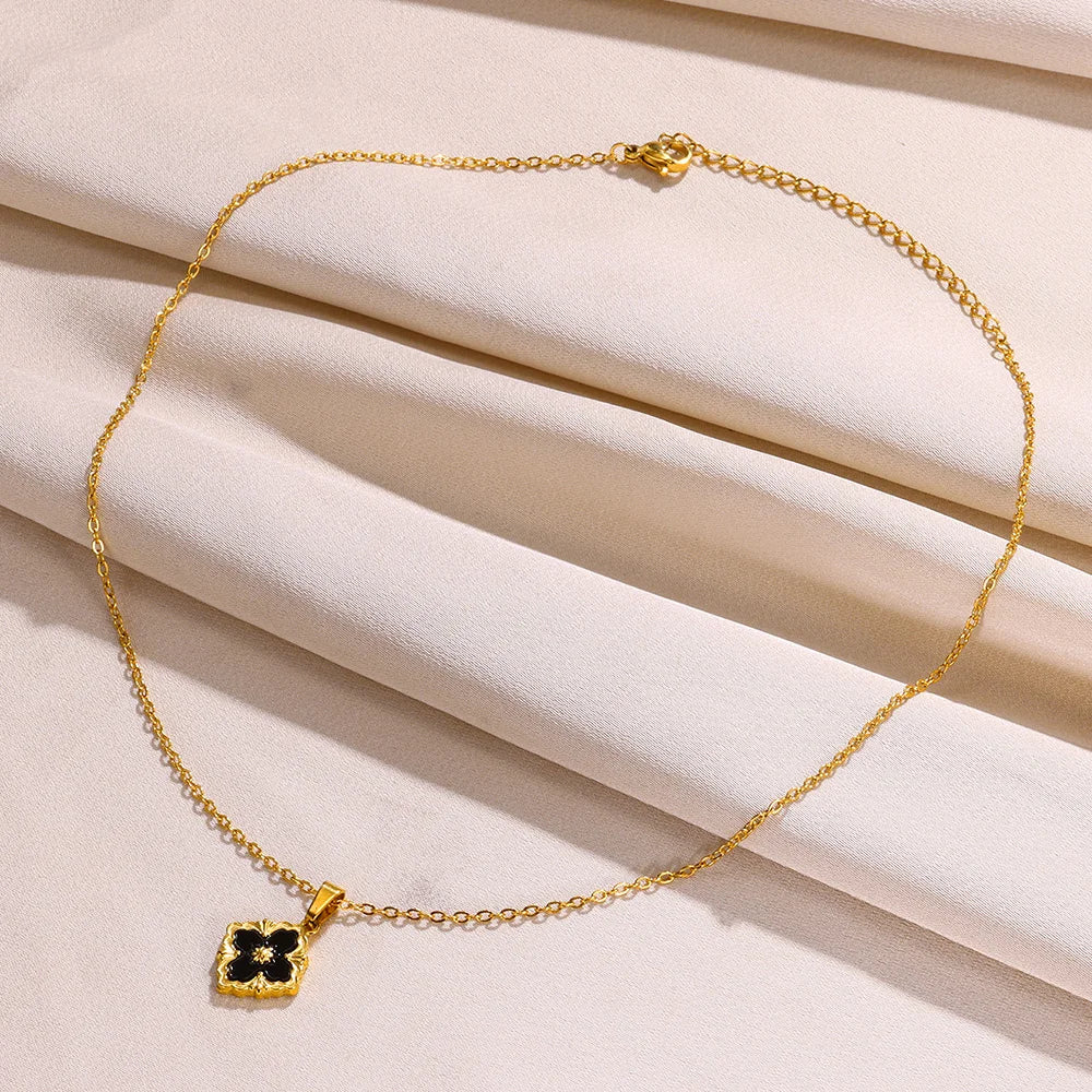 Stainless Steel Luck Clover Pendant Necklaces For Women Gold Color Chain Accessories Moon Round Necklace Square Cross Jewelry - Uknowucme