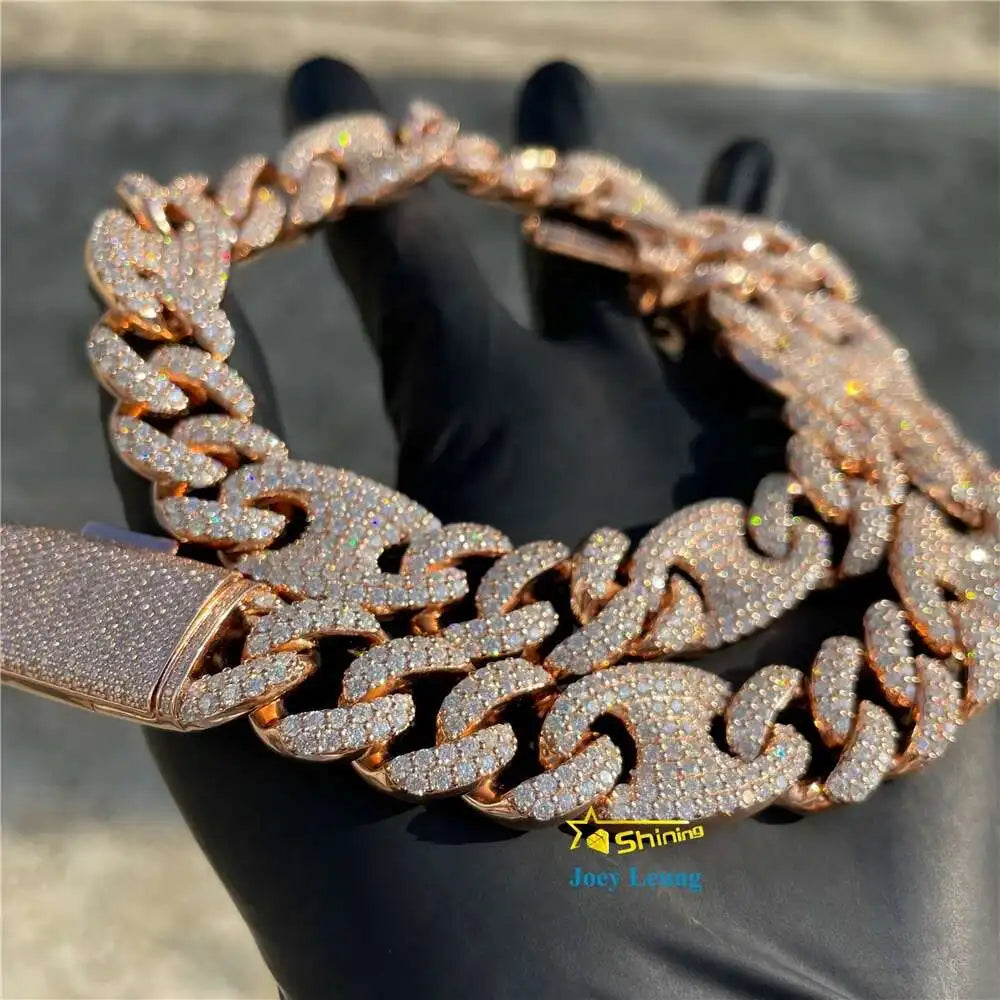New Arrival Fine Jewelry 15mm Width Hip Hop Iced Out S925 Gold Plated Custom Vvs Moissanite Cuban Link - Uknowucme