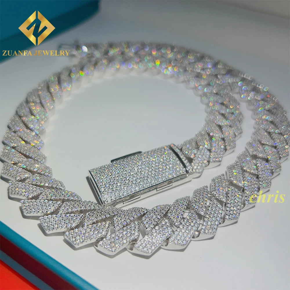 Miami Chain Ready to Ship 18mm 925 Sterling Silver Vvs Moissanite Iced Out Cuban Link Chain - Uknowucme