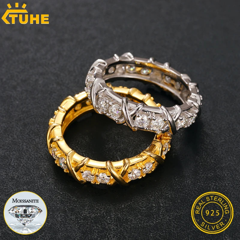 High Quality Full Moissanite Ring with Certificate Silver 925 Rings for Men Classic Jewelry Anniversary Gifts - Uknowucme