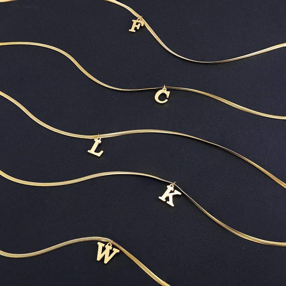 A-Z Alphabet Gold Plated Stainless Steel Pendant Necklace for Women Snake Chain Initial Letter Clavicle Necklaces Collar Jewelry - Uknowucme