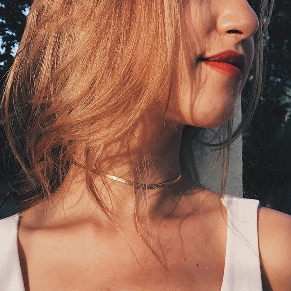 Hot Fashion Unisex Snake Chain Women Necklace Choker Stainless Steel Herringbone Gold Color Chain Necklace For Women Jewelry - Uknowucme
