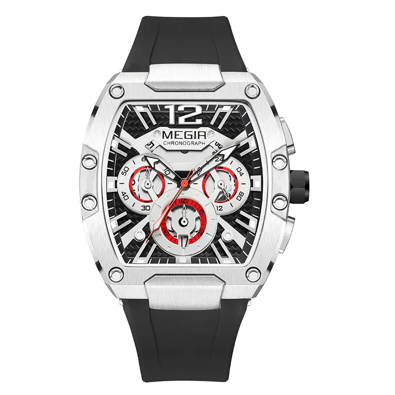 MEGIR Navy Blue Silicone Strap Sport Watch for Men Fashion Waterproof Chronograph Quartz Wristwatch with Luminous Hands Calendar - Uknowucme