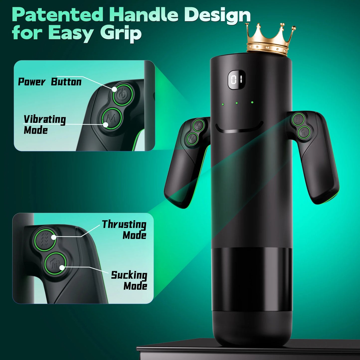 KUSHOR Automatic Thrusting Sucking Male Masturbator with Handle Double Layer Masturbation Cup Pocket Pussy Adult Toy for Men