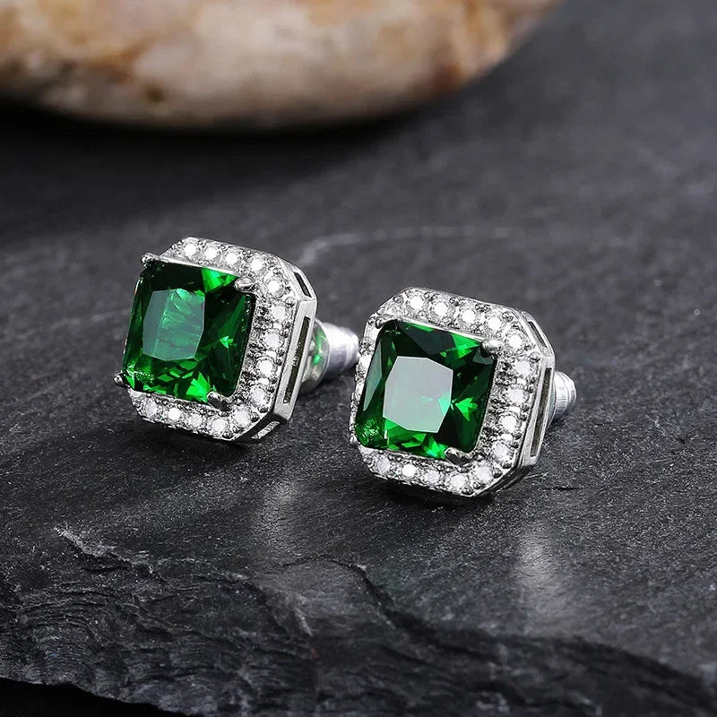 2025 Geometric Green CZ Sparkling Cubic Zirconia Earrings, Suitable for Women's Wedding Parties, Elegant Jewelry - Uknowucme