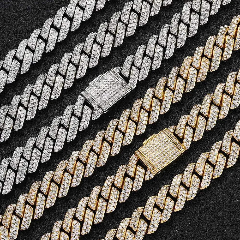Hip Hop Shiny 15MM Cuban Link Chain Necklace Women Men Silver Color Rhinestone Iced Out Cuban Chain Punk Jewelry Necklace Gift - Uknowucme